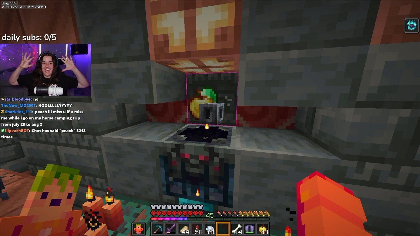 The moment a heavy core appeared in an ominous vault in the trial chambers on day 337, with lilpeach celebrating on facecam